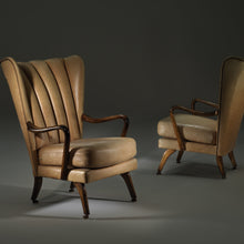 Load image into Gallery viewer, Vintage Art Deco Wingback Leather Armchair - pair