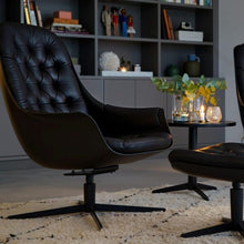 Load image into Gallery viewer, BlackBird Swivel Leather Armchair With Footstool
