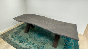 Solid beech timber slab table, natural 'waney' edged 8-10 Seater