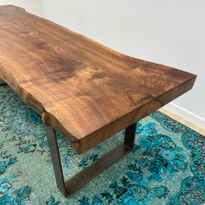 Solid, walnut slab table, natural 'waney' edge