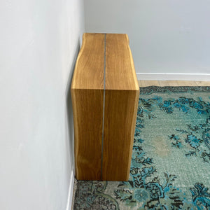 Solid Oak console with pewter inlay