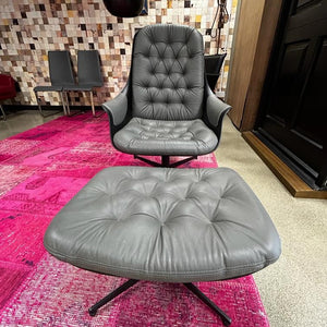 BlackBird Swivel Leather Armchair With Footstool