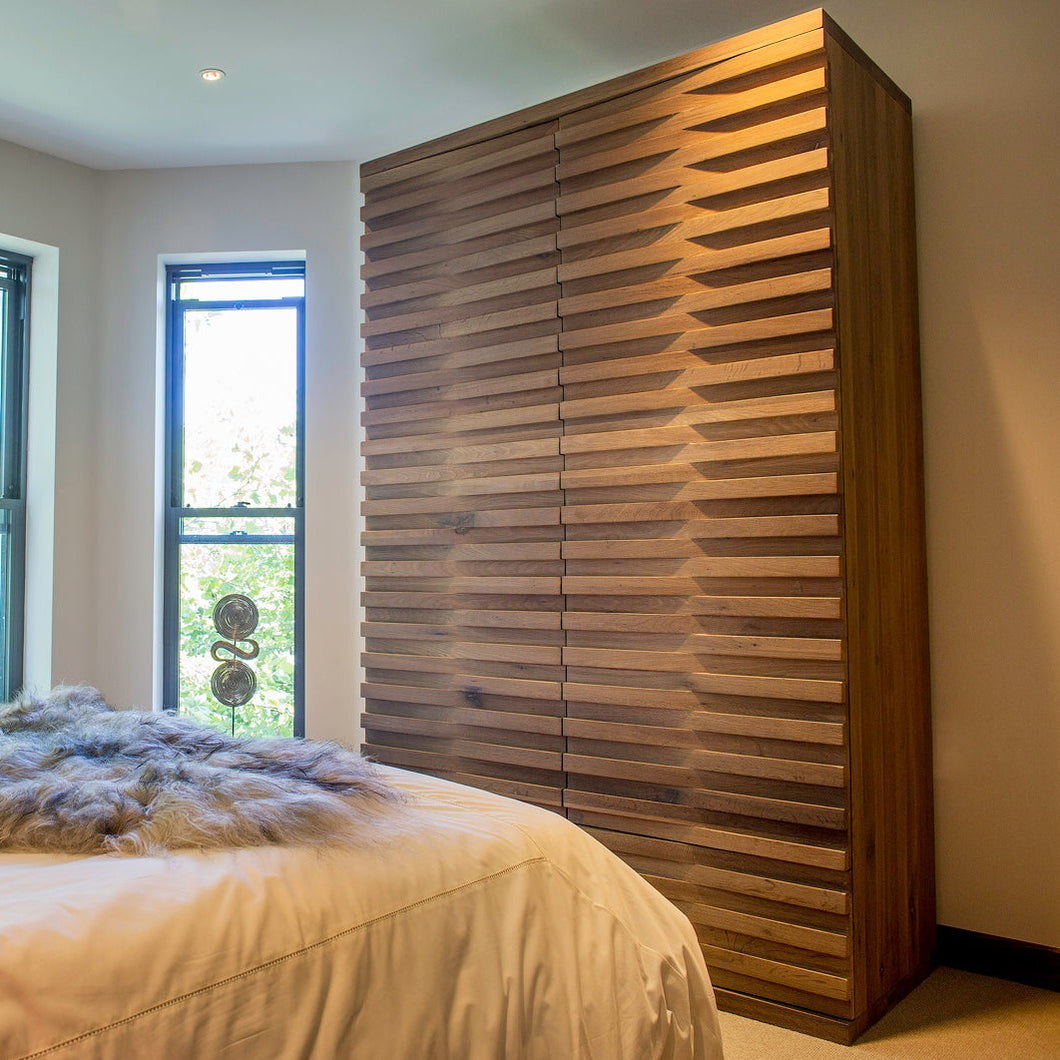 Solid oak 'wave' wardrobe, smoked and white oiled