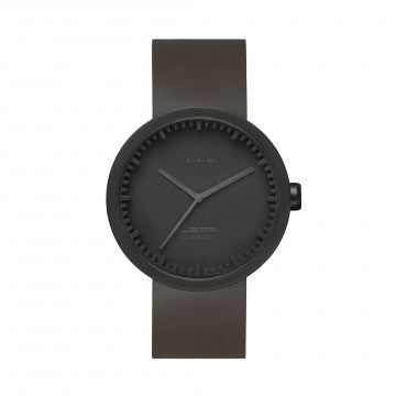 Tube watch D42 matt black with brown leather strap