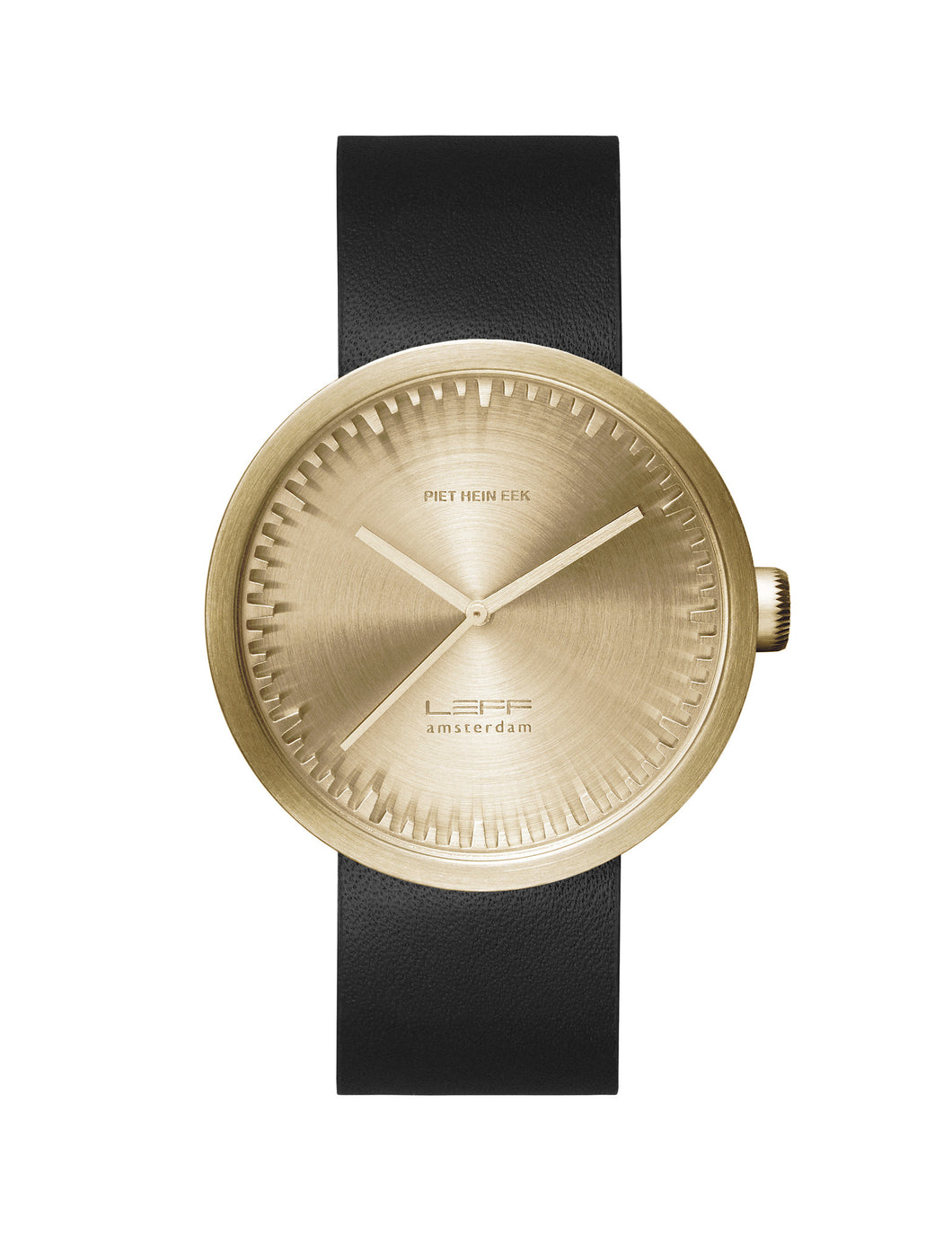 Tube watch D42 brass with black leather strap