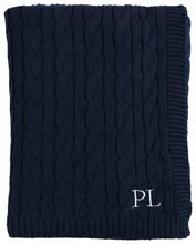 Load image into Gallery viewer, Cable knit navy throw (130 x 170)
